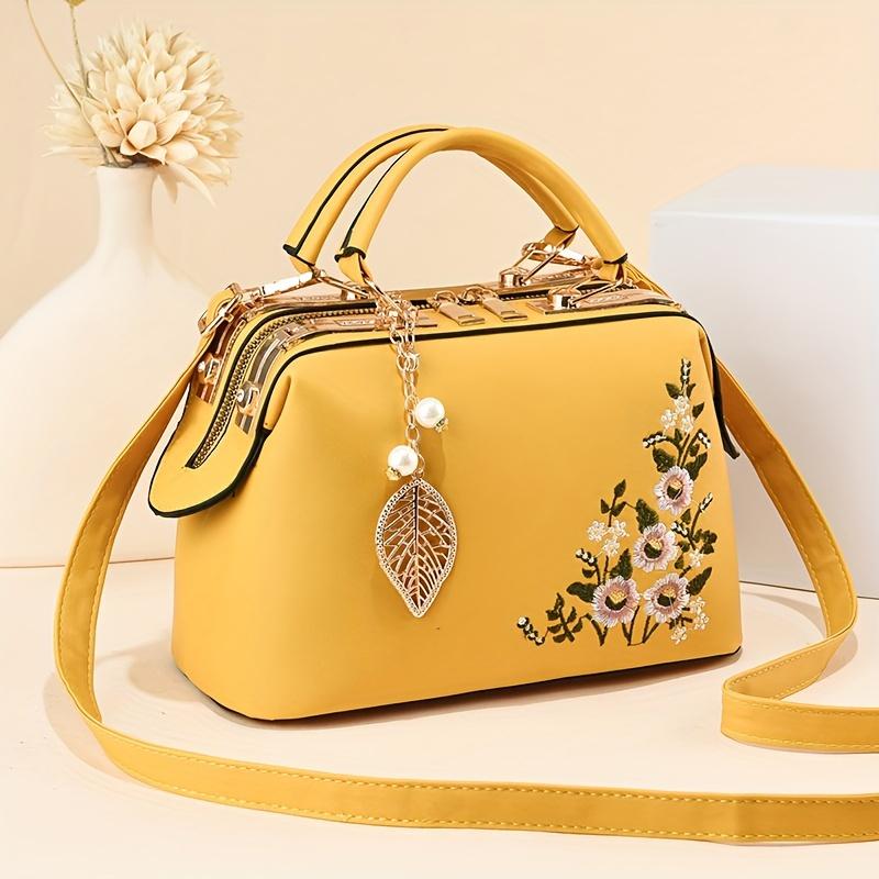Small Elegant Floral Handbag Fashion Elegant Floral Embroidered Handbag For Women Shoulder Crossbody Bag Polyester Lined With Zipper Closure