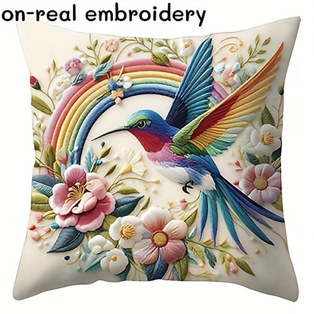 1/4pcs Colorful Hummingbird Floral Pillowcases with 2d Flat Printing Sofa Cushion Cover Home Bedroom Room Decoration