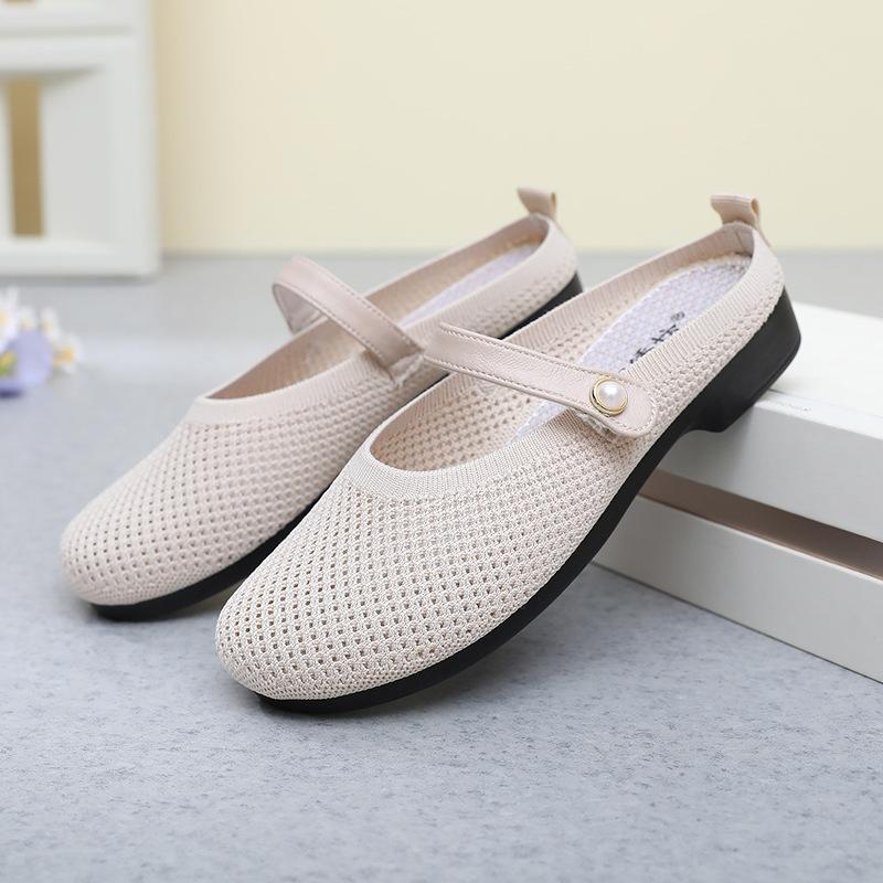 

Женские летние летящие тканые поверхности верхняя одежда сумка голова половина тапочки сетчатые дышащие мягкая подошва обувь повседневная универсальная одна педаль обувь для мамы 35