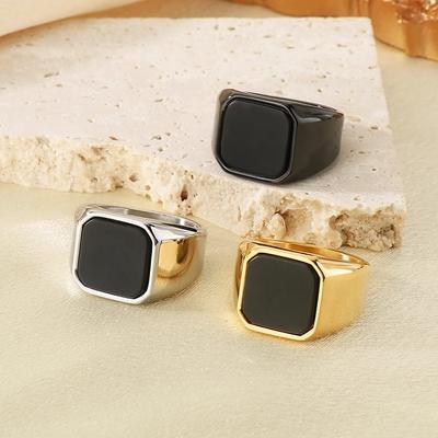 Domineering Stainless Steel Natural Stone Ring Men Chunky Amber Stone Gold Color Accessories Women's Anillos Trend Jewelry