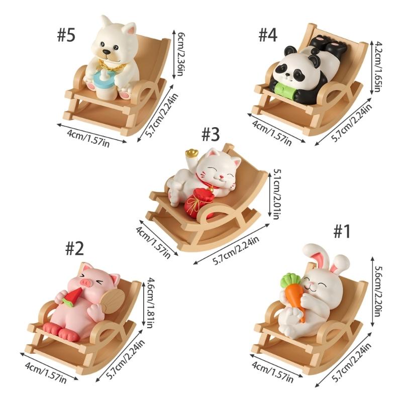 Miniature Animal Figure on Rocking Chair Resins Sculpture Phone Stand for Desk Ornament and Living Room Decoration