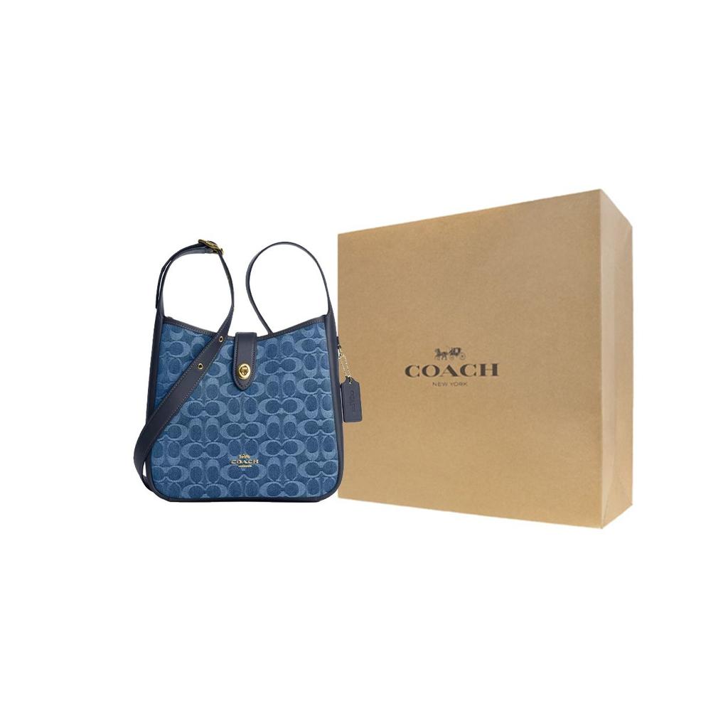 Coach Hadley 25 Classic Logo Denim And Leather Shoulder Bag Medium Women Shoulder Bag Indigo CDB98-IMTYV