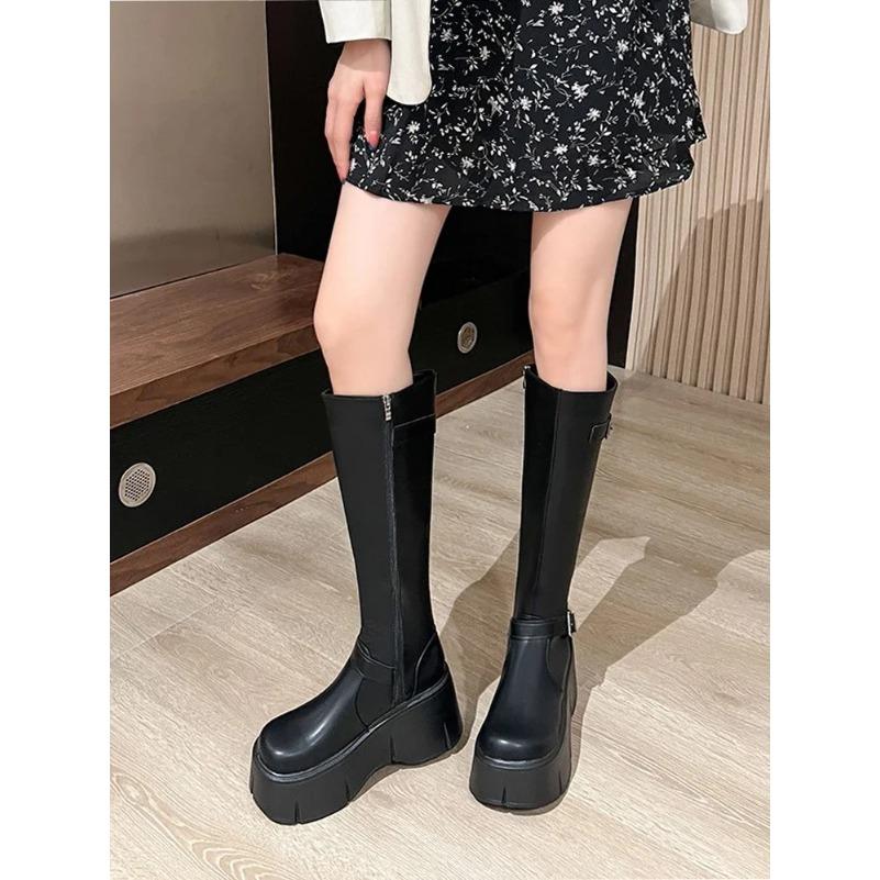 Versatile British Style Thick Soled Long Boots for Women  New Autumn Height Increasing and Slimming Knight Boots