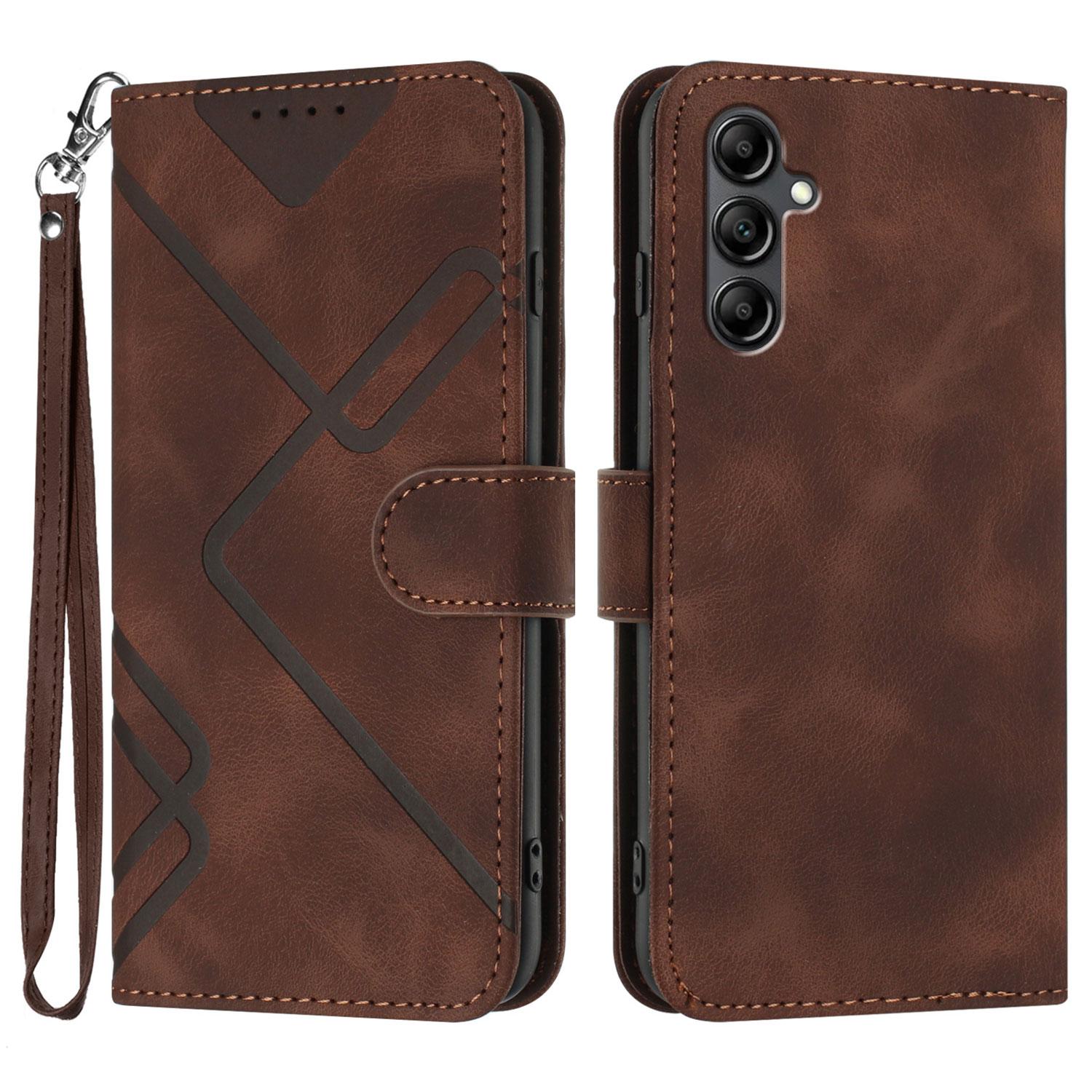 

For Samsung Galaxy A16 4G/Galaxy A26 5G/Galaxy A16 5G Wallet Case Line Imprinted PU Leather Phone Cover with Strap Brown