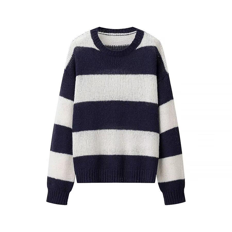 

2024 Women s Color Block Striped Loose Sweater - Casual Fashion Pullover Small