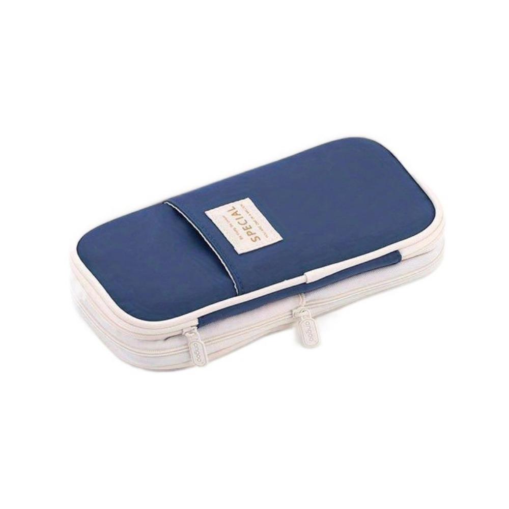 

Double Zip Kawaii Pencil Cases Retractable Expandable Pencil Case Student Stationery темно-синий