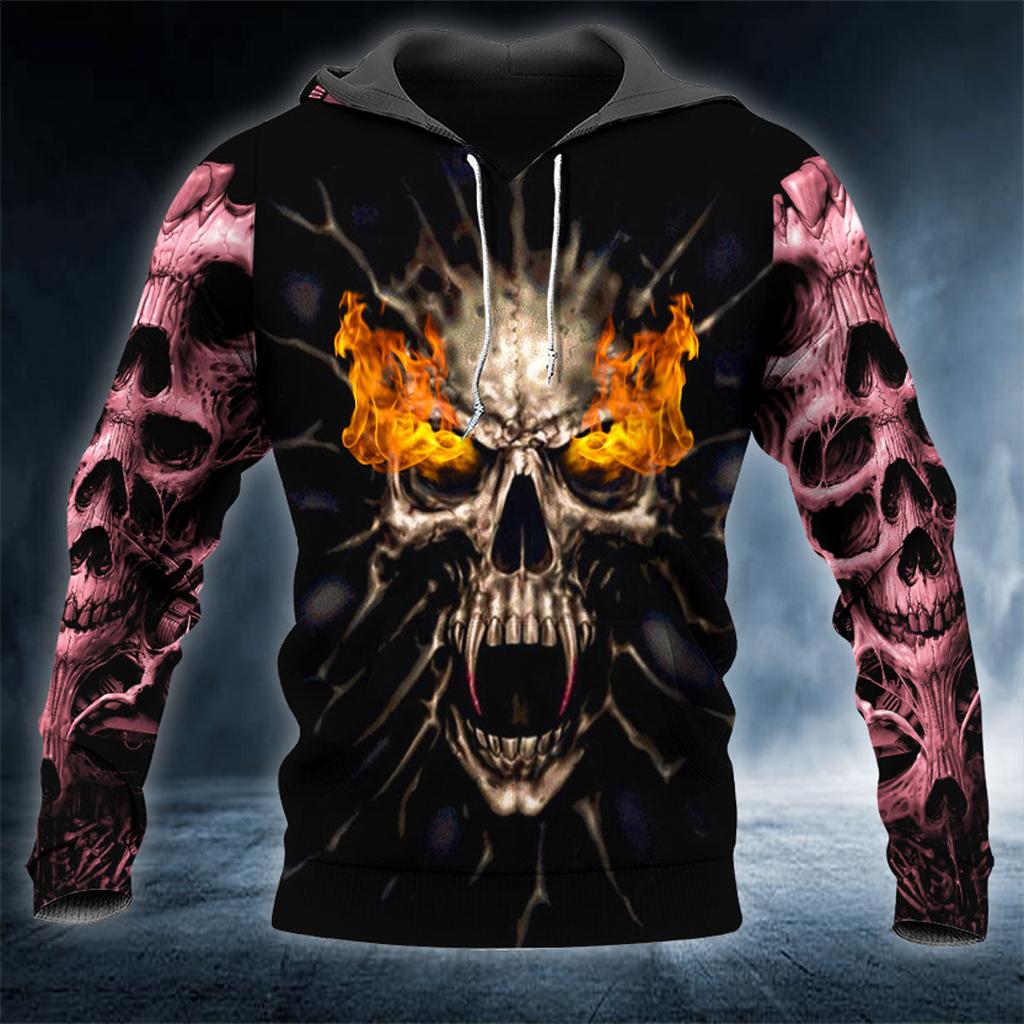 Men Hoodies 3D Print Horror Flaming Skull Graphic Fashion New Style Casual Pullover  Personality Oversize Men’s Clothing Tops