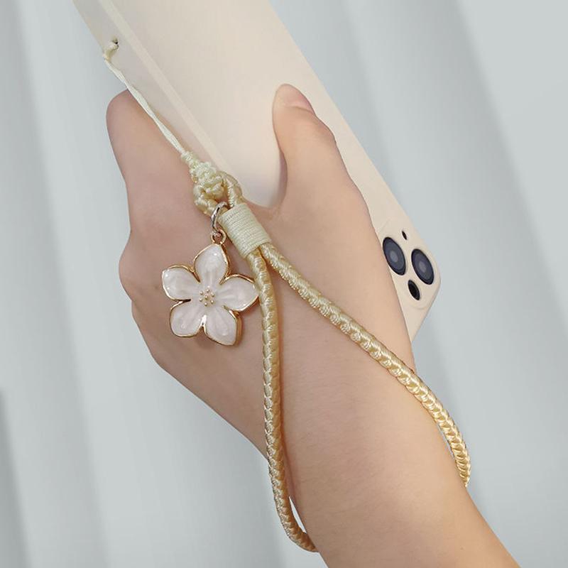 Vintage Artistic Phone Wrist Strap Charm Keychain Elegant Handwoven Flower Lanyard Anti-Drop Girl Woman Bracelet