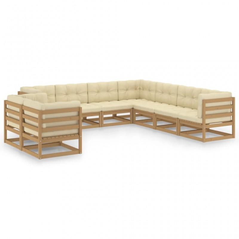 Día y Noche - Día y Noche Set de muebles de jardín 9 pzs cojines madera pino marrón miel