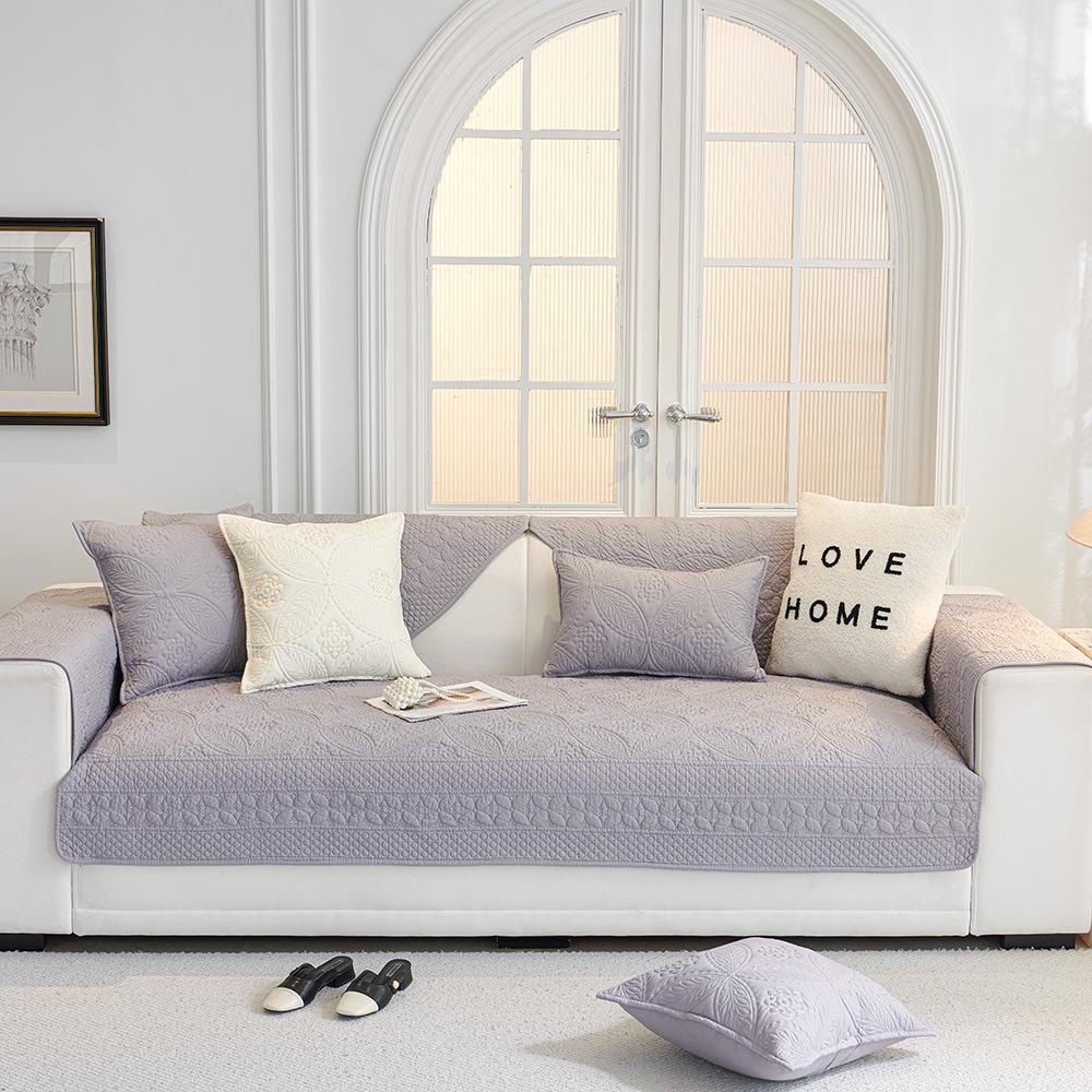 Pure Cotton Embroidered Sofa Cushions - All-Season, Simple Design, Non-Slip Fabric