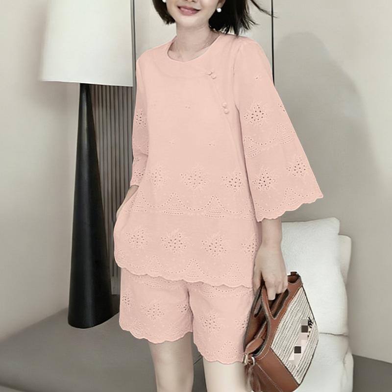 ZANZEA Women Short Sleeve Blouse and Shorts Summer Two Piece Suit Sets