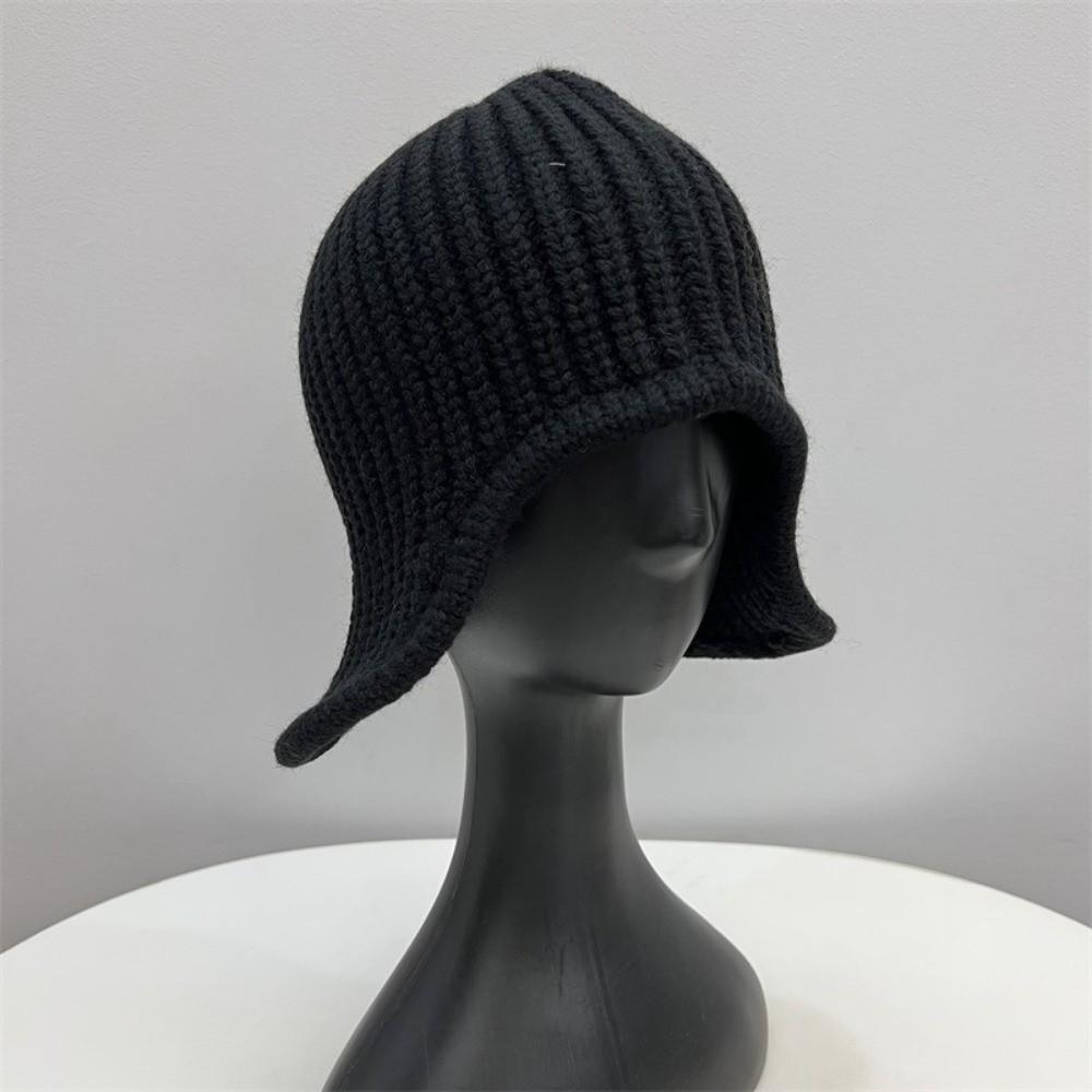 Casual Versatile Winter Knitted Hat Ear Protection Warm Overhead Cap Solid Color Coldproof Earflap Hat for Women