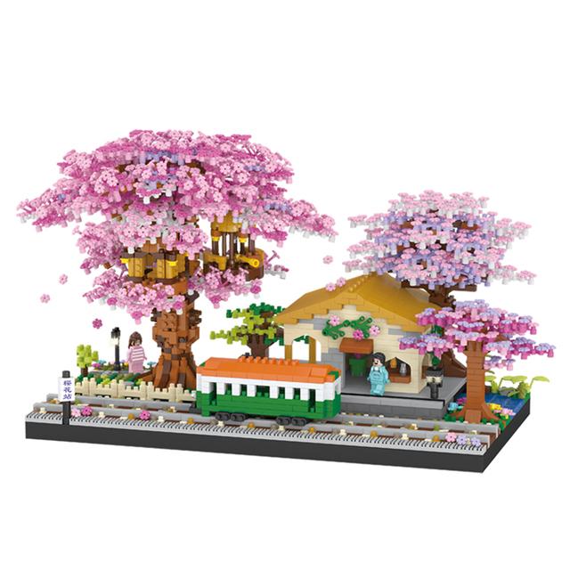 

3668 шт., Сакура, дом, дерево, поезда, вокзал, строительные блоки, развеселить цветы, город, вид на улицу, собрать коллекцию кирпичей, игрушки для взрослых
