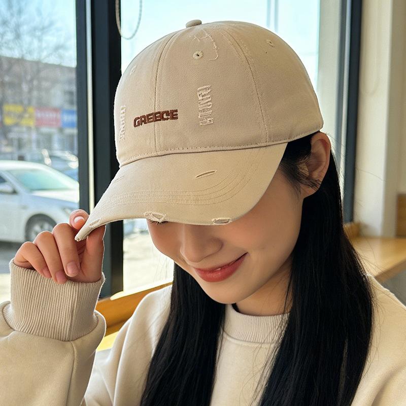 New ripped old cap female street style soft top letter embroidery showing face small baseball cap tide M(56-58cm)