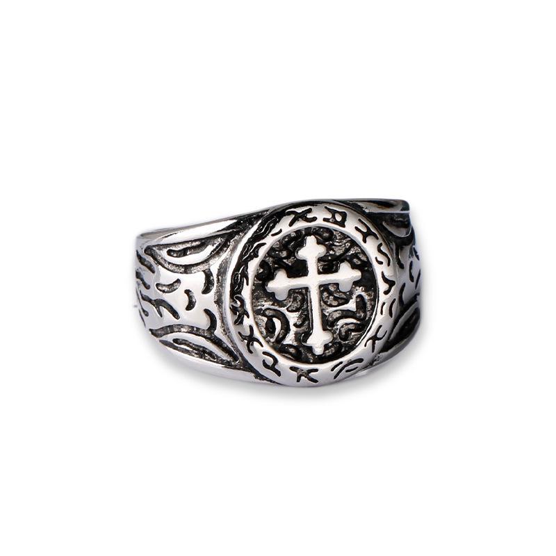 Retro Cross Mars Language Open Adjustable Men's Ring - Trendy Thai Silver Imitation for Index Finger
