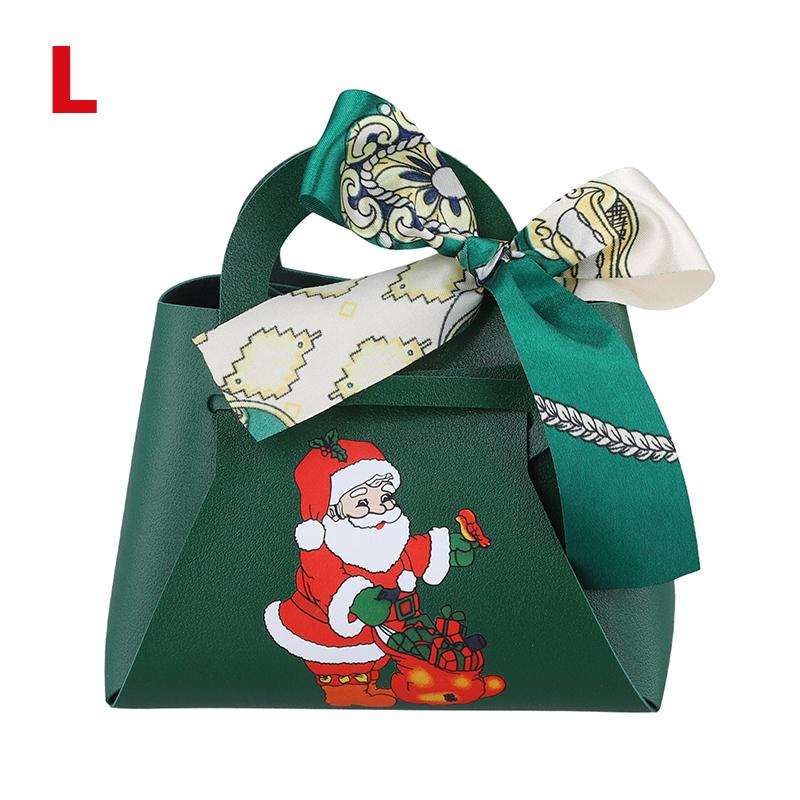 1PC Xmas Party Decor Hand Gift Bag Christmas Candy Boxes Santa Claus Print PU Leather Candy Box