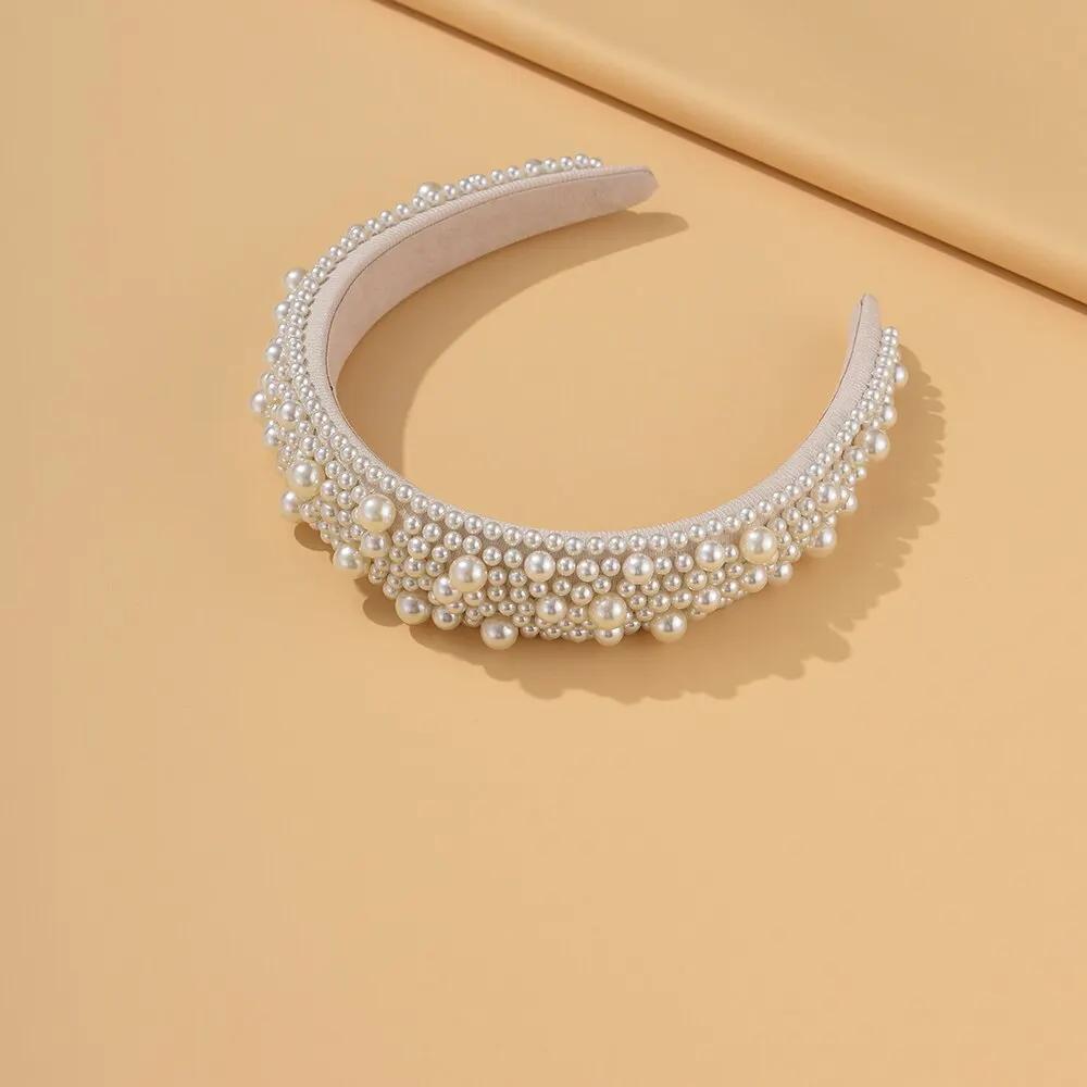 

Повязка на голову для женщин Свадебные свадебные аксессуары для волос Ручной работы Широкий обруч для волос Головной убор для девочек Свадебные украшения Белый жемчуг Single code