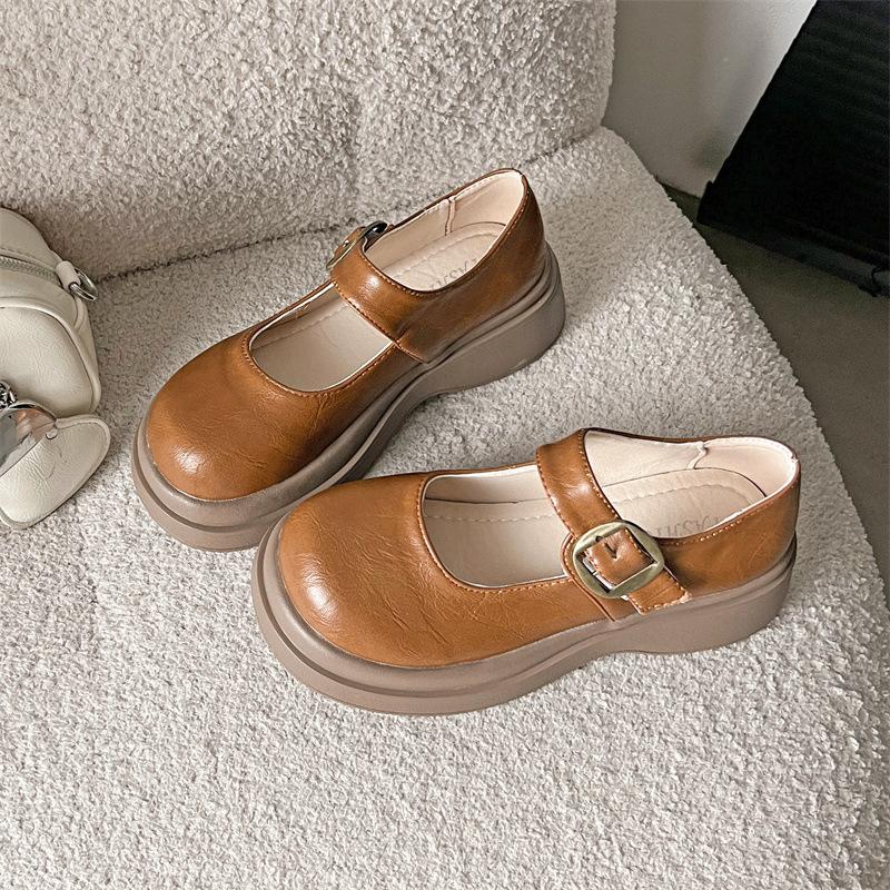 

Height-increasing platform shoes, small single shoes, French color matching skirt, Mary Jane small leather shoes, women s 2025 spring and autumn new 40 светло-коричневого