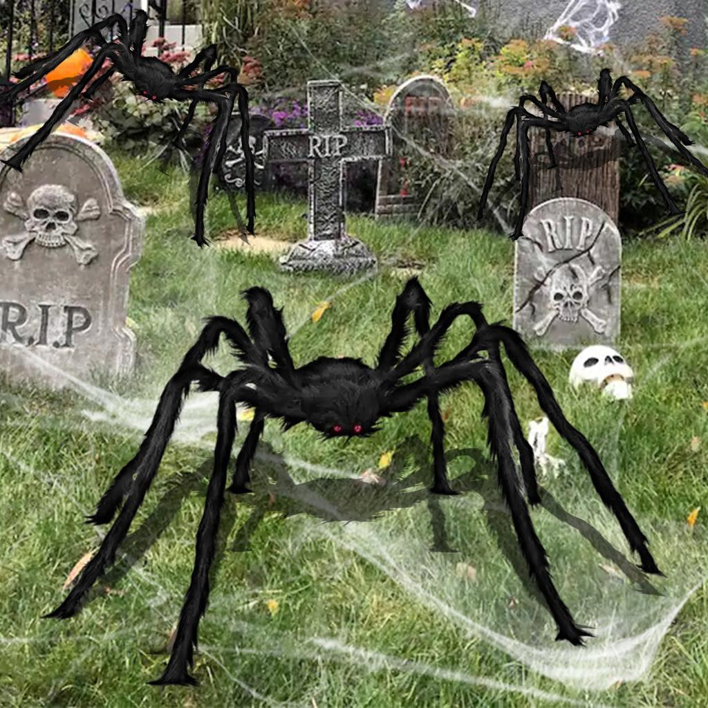 עכביש ליל כל הקדושים גדול ושעיר מזויף עם עיניים אדומות זוהרות קישוטי ליל כל הקדושים עכביש ריאליסטי גדול ושעיר עכביש מפחיד לדשא