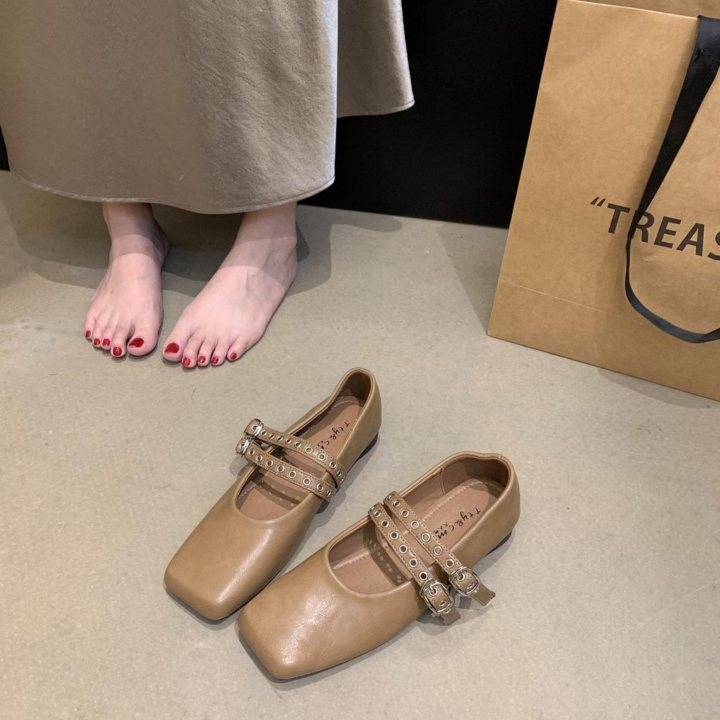 Brown Retro French Mary Jane High Heels 2025 Women's New Temperament One-word with Square Head Soft Sole Light Mouth Single Shoes