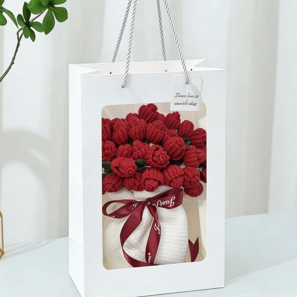 Handgestrickte Rose Blume Decke Strauß Romantisches Valentinstagsgeschenk Weiche Nickerchen Überwurfdecke