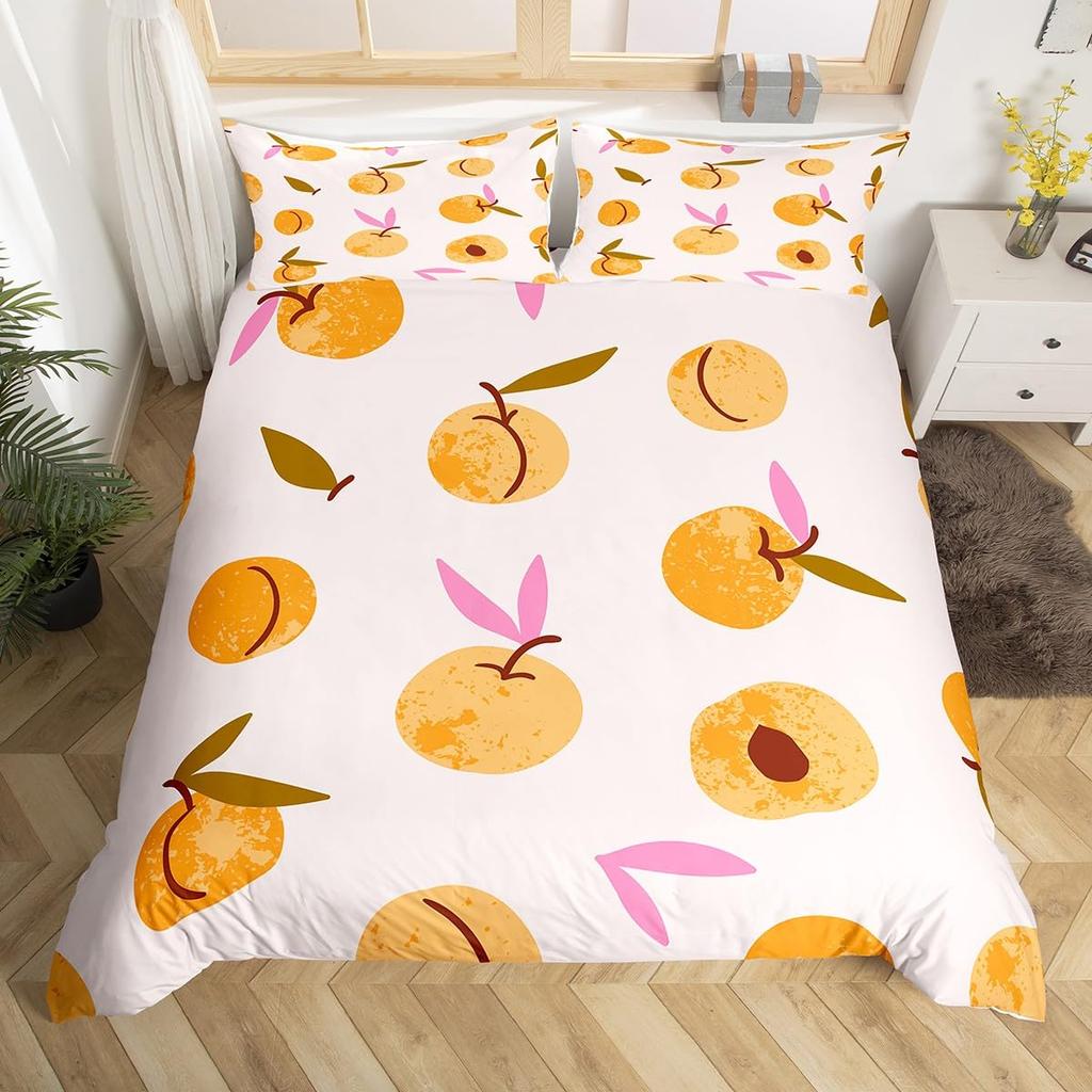 Fruits Pattern Duvet Cover Set Queen Size Pink Apple Bedding Set Summer Fruit Art Comforter Cover Microfiber Kawaii Quilt Cover