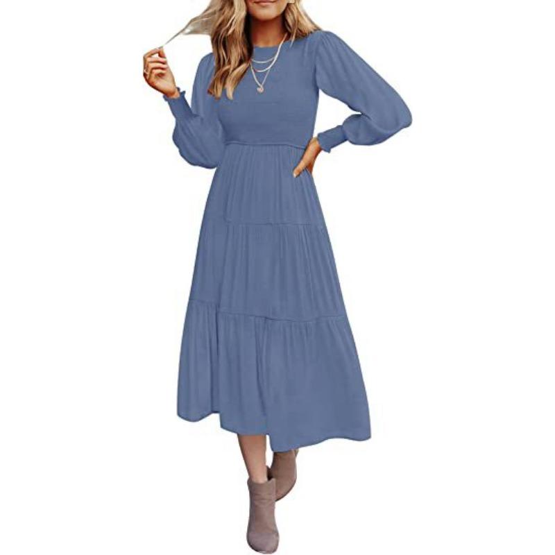 

Женское платье с длинными рукавами, завязками, многослойным коротким рукавом и подолом L джинсовый синий