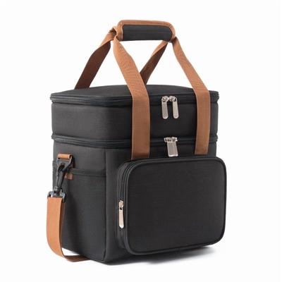 Lunch Bag , 17L Expandable Double Deck Lunch Cooler Box, Lightweight Leakproof Lunch Tote Bag W/ Side Tissue Pocket&Adjustable Shoulder Strap