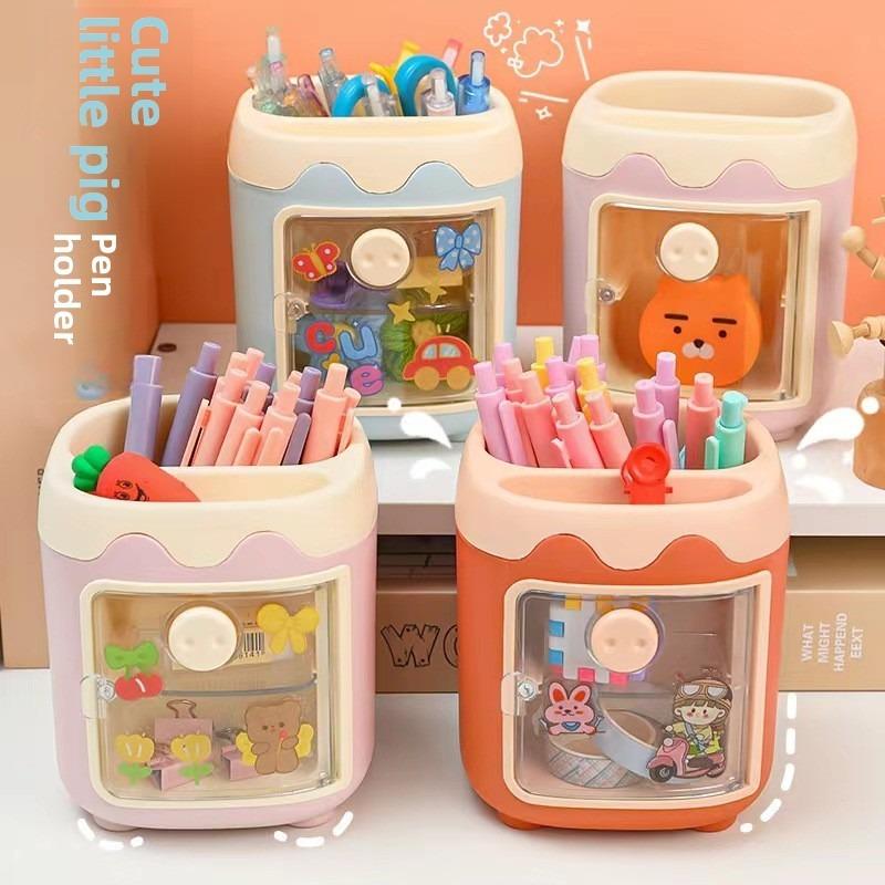 1pcs Creative Cartoon Multi Grid Pen Holder Student's Favorite Multifunctional Storage Box with Grid Desktop Stationery Box