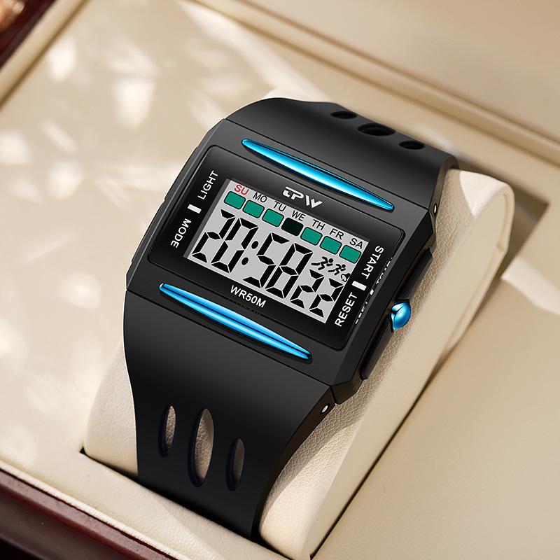  New For Men Sports Electronic Watch Waterproof Night Glow Large Screen Square Outdoor Running Camping Student Watch
