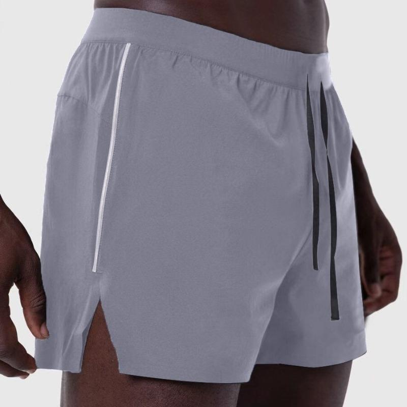Men Quick Dry Running Shorts Elastic Waist Drawstring Split Hem Gym Wear