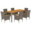 VidaXL Ensemble à manger de jardin et coussins 7 pcs gris rotin acacia, ensemble de salle à manger d'extérieur, meuble de 3278637