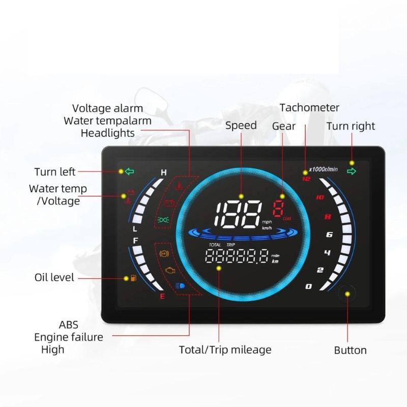 Waterproof Motorcycle Dashboard Odometer Speed Cluster Tachometer with Large LCD Digital Screen Fit for 150 CM150 Riders