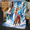 Festive Reindeer in Snowy Landscape Pattern Blanket Flannel Material Soft Warm for All Seasons Home Outdoor Camping Picnics RV