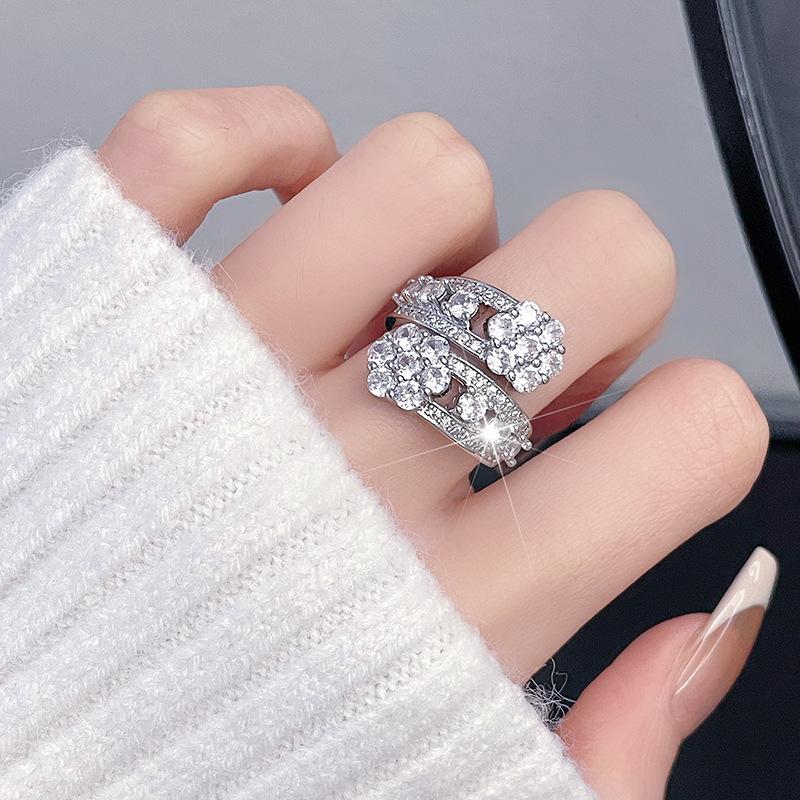 

Full Diamond Flash Cross Light Luxury Open Ring Exquisite Personality Niche Design High Sense Fashion Femininity Ring Adjustable opening