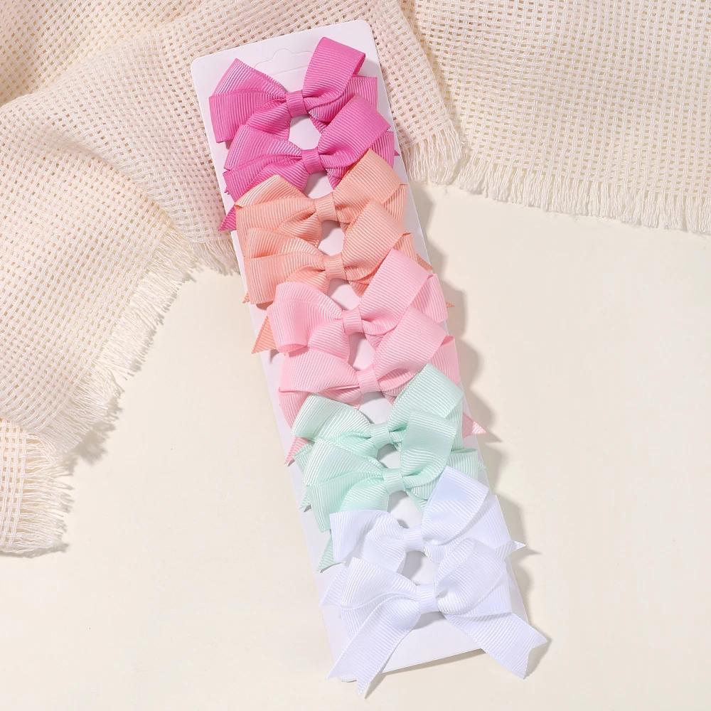 10Pcs/lot Kids Solid Color Ribbon Baby Bows Hair Clips for Baby Girls Handmade Bowknot Hairpin MiNi Barrettes Hair Accessories