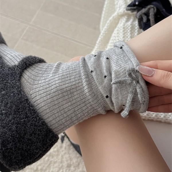 Female Autumn Winter Thickened Warm Heel Bow Wool Drum Pile Socks