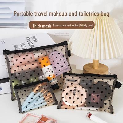 Large Capacity Heart Mesh Cosmetics Bag - Portable Toiletry Organizer
