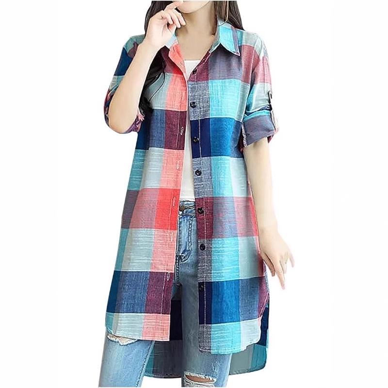 

2026 Autumn/Winter Women s Retro Plaid Shirt - Loose, Slimming, Versatile Long Sleeve Top XL синій
