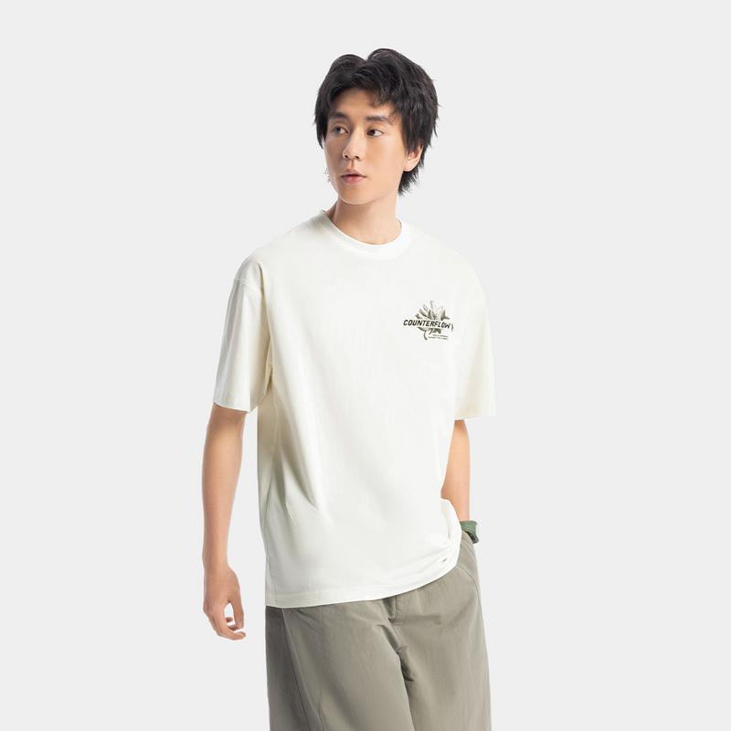 Li Ning Outdoor Series CF Schnelltrocknend Locker Lässig Einfach Kurzarm T-Shirt Herren Oberteile Off-White ATSV203-1