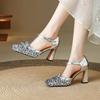 Krazing Pot Paillettenstoff Quadratische Zehenpartie Größe 41 High Heels Bling Glänzend Party Hochzeitsschuhe Herbst Schleife Pumps