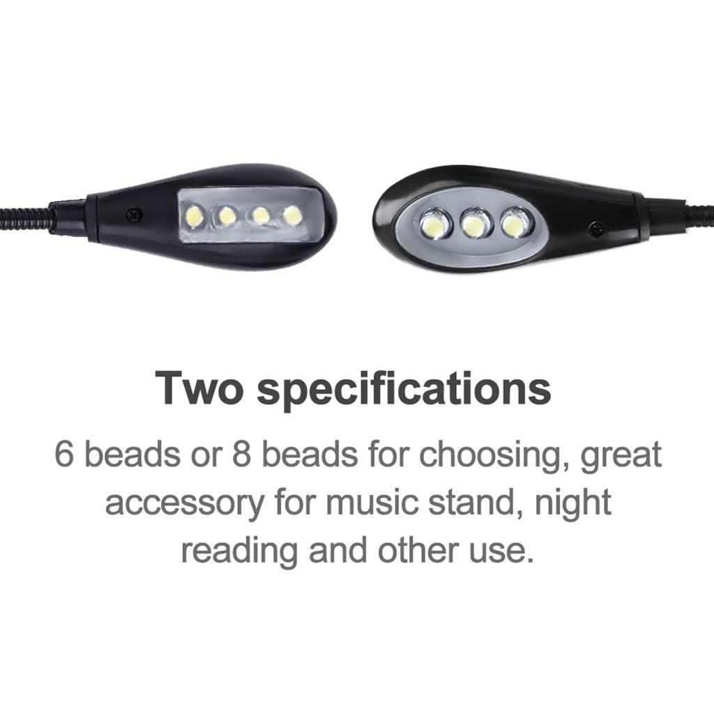 Clip On Music Stand Book Reading Mini Double Adjustable Arms Light LED Lamp (6 Beads)