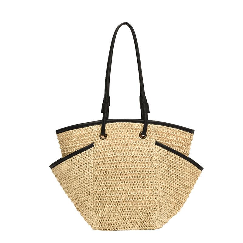 Simple straw woven bag spring and summer new woven bag seaside vacation tote bag large capacity armpit bag