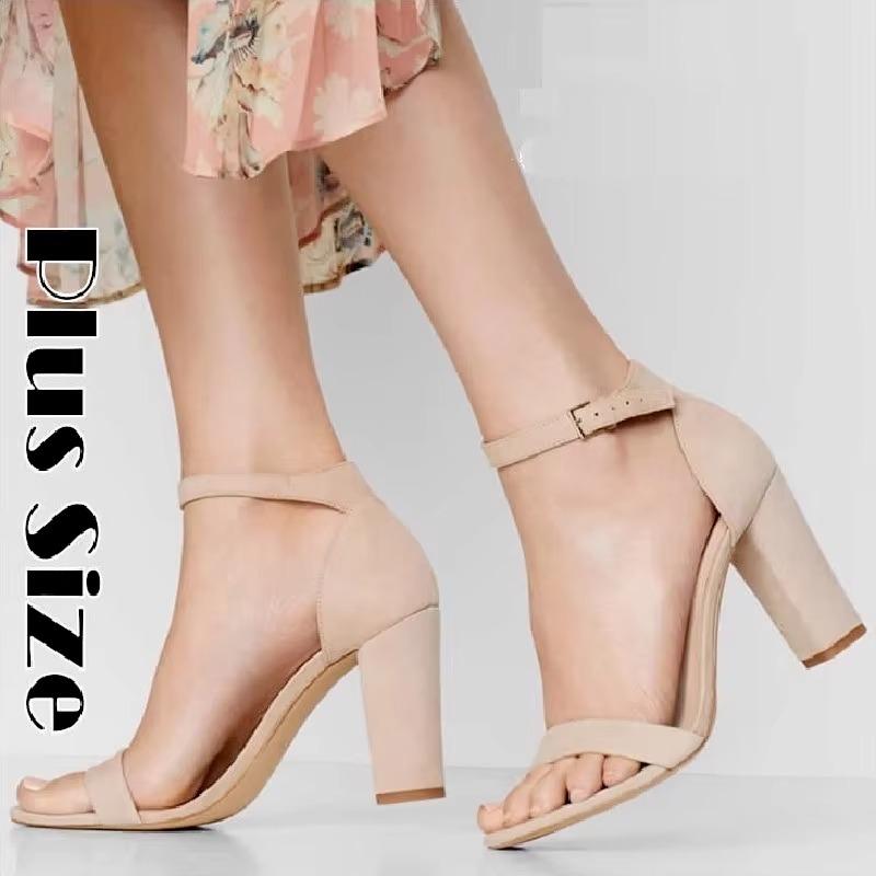 LOSLANDIFEN Damen Sandalen Offene Zehen Sexy Knöchelriemen Hohe Absätze Sommer Wildleder Dicke Absätze Pumps Kleid Hochzeitsschuhe