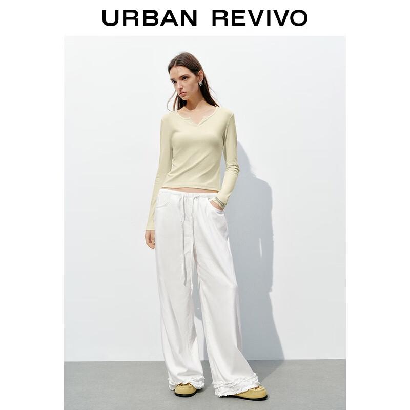 UR Women's Elastic Waist Drawstring Ruffle Casual Long Pants
