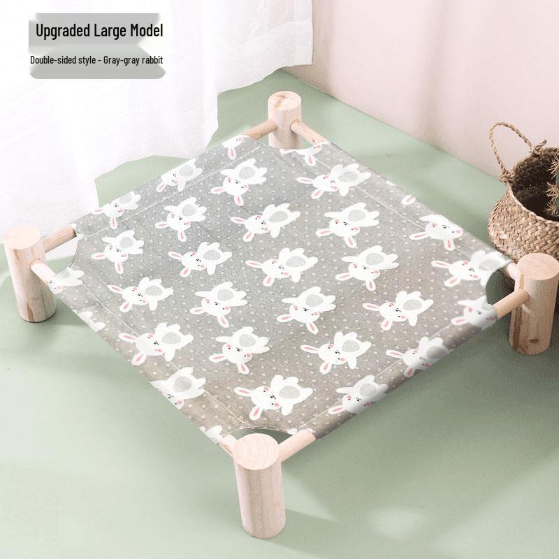 Breathable Pine Wood Rattan Woven Folding Pet Bed - Moisture-proof, Removable, Washable, Four Seasons Style.