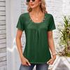 Women's Square-neck Top Pleated Solid Color Loose Button T-shirt