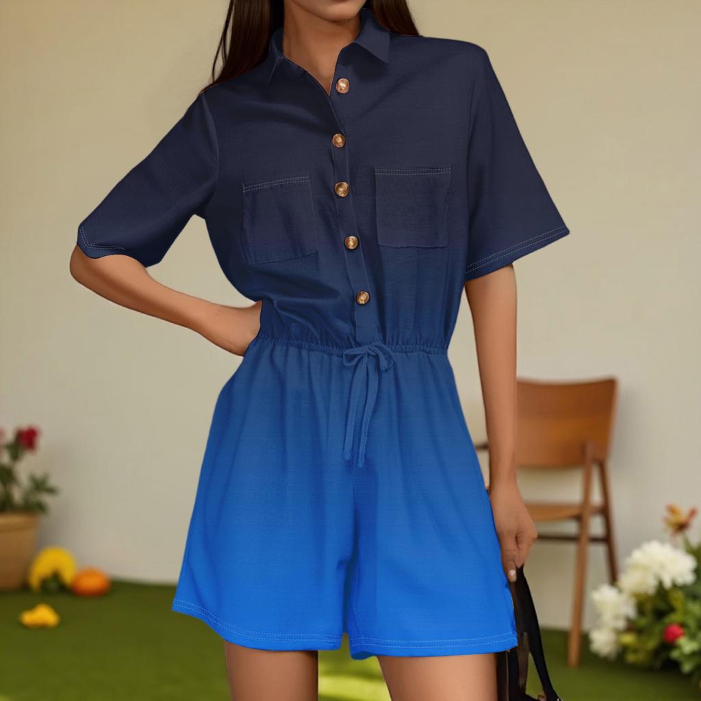 Women's Fashion V-neck Jumpsuit Plaid Casual Short Sleeve Top Jumpsuit