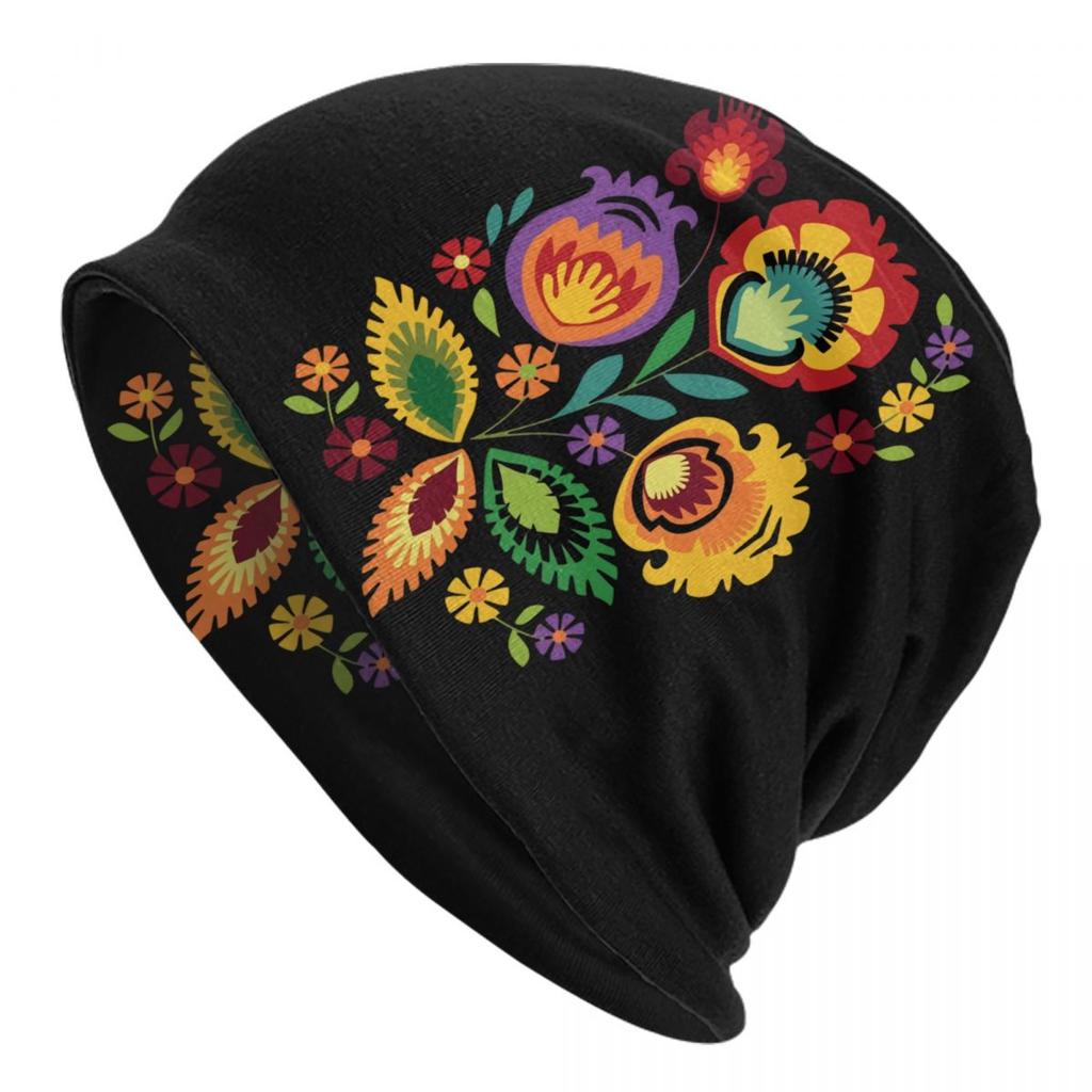 Custom Polish Folk Flowers Beanie Cap Unisex Winter Warm Bonnet Knitted Hats Outdoor Ski Poland Floral Art Skullies Beanies Hats