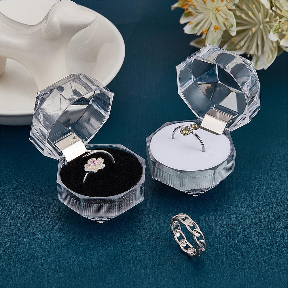 20pcs Transparent Plastic Ring Boxes Crystal Earrings Jewelry Storage Boxes Black Wedding Decor Jewelry Holder Stand